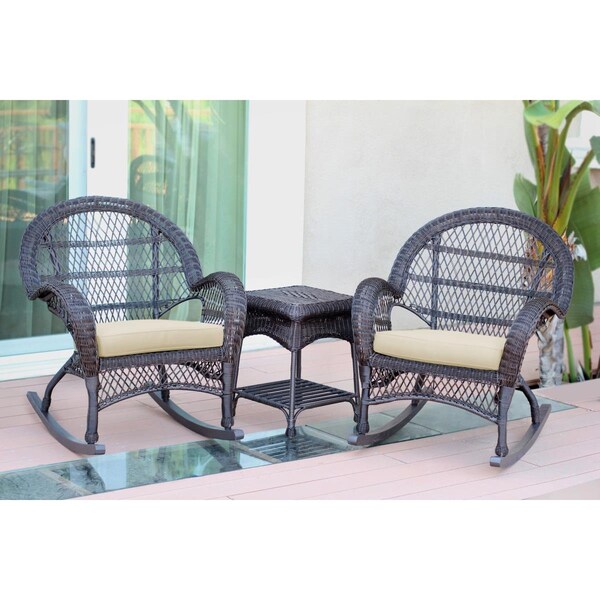 Jeco W00208-2-RCES001 Santa Maria Espresso Rocker Wicker Chair Set - Ivory Cushions - 3 Piece W00208_2-RCES001 - main